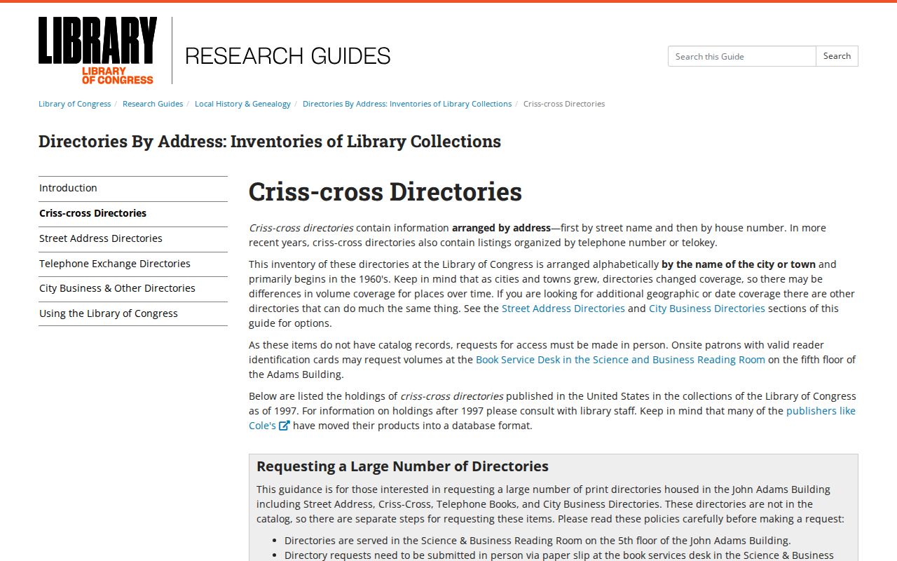 Van Buren city directory criss-cross guide from the Library of Congress