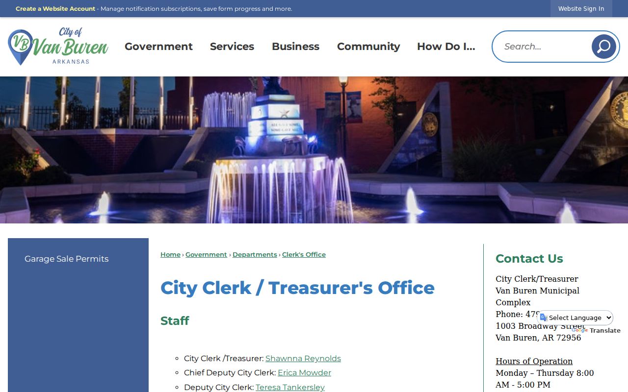 Van Buren residents directory city clerk records access