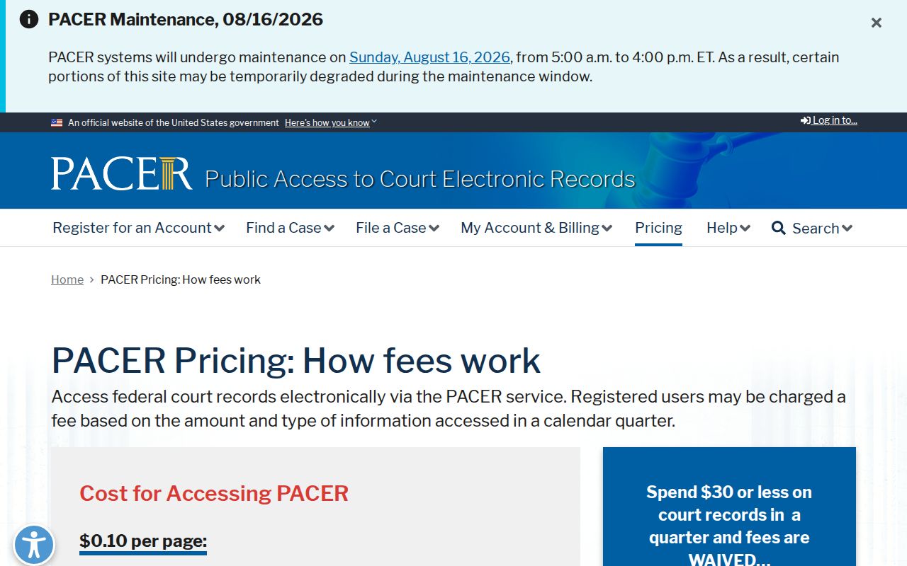 Van Buren residents directory federal PACER access pricing