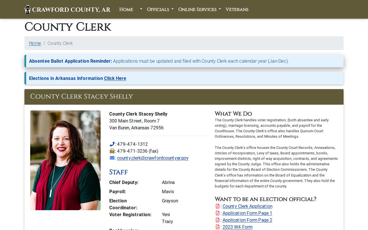 Van Buren residents directory Crawford County Clerk records