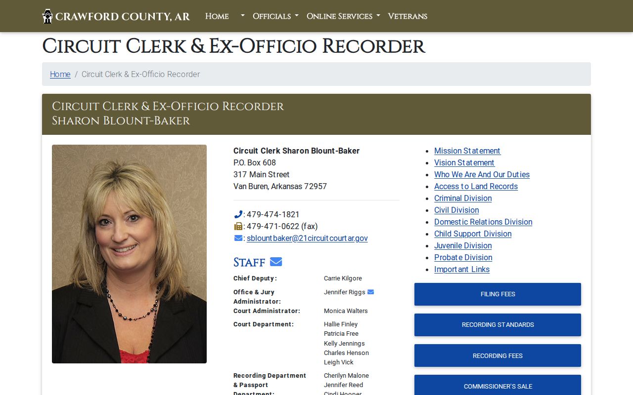 Van Buren residents directory Crawford Circuit Clerk recorder information