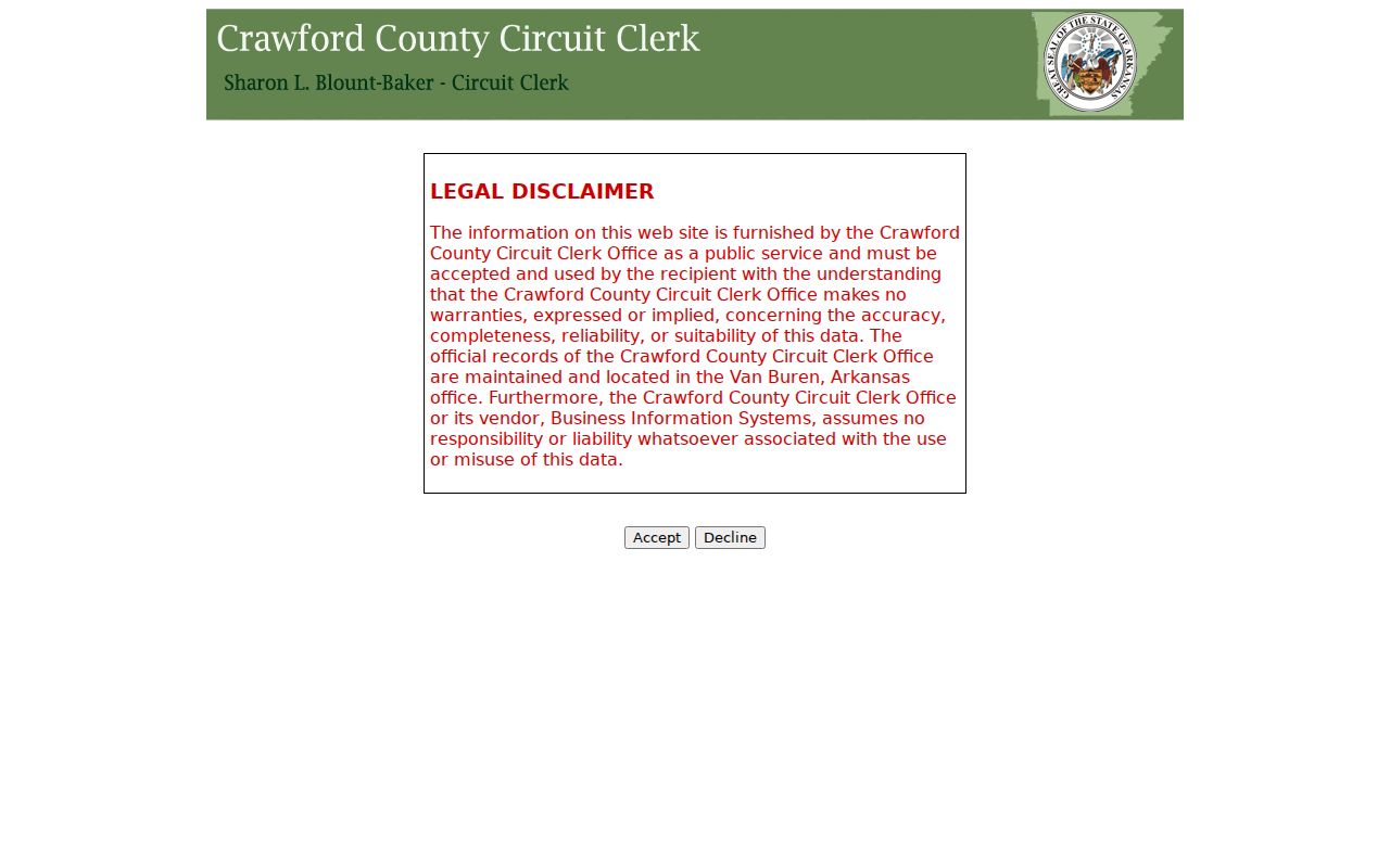Crawford County recorded land index entrance for tracing past Van Buren owners