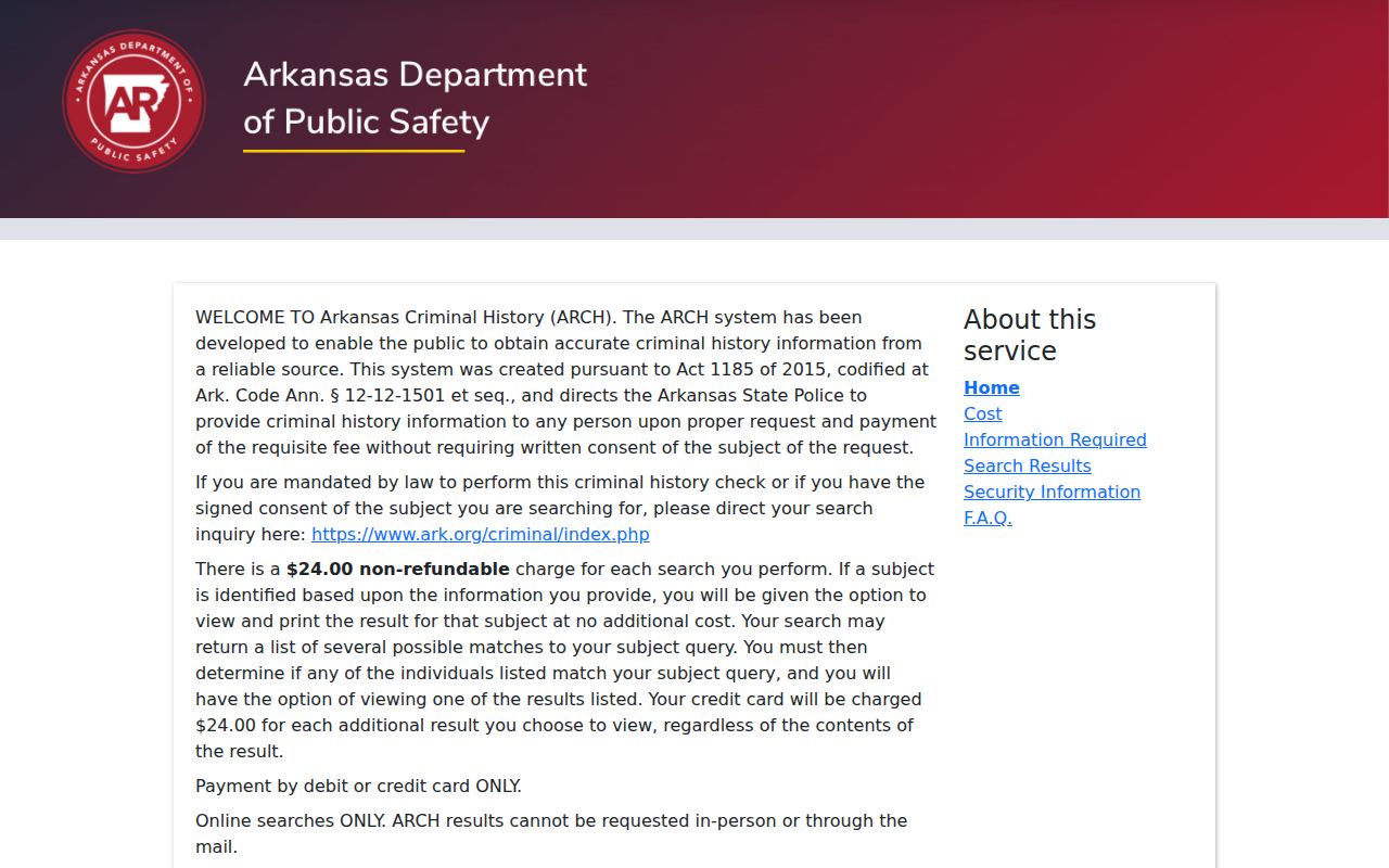Van Buren resident lookup through the official Arkansas ARCH portal