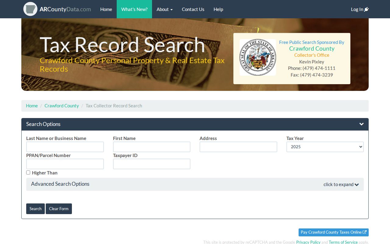 ARCountyData Crawford County tax and address search for Van Buren parcels