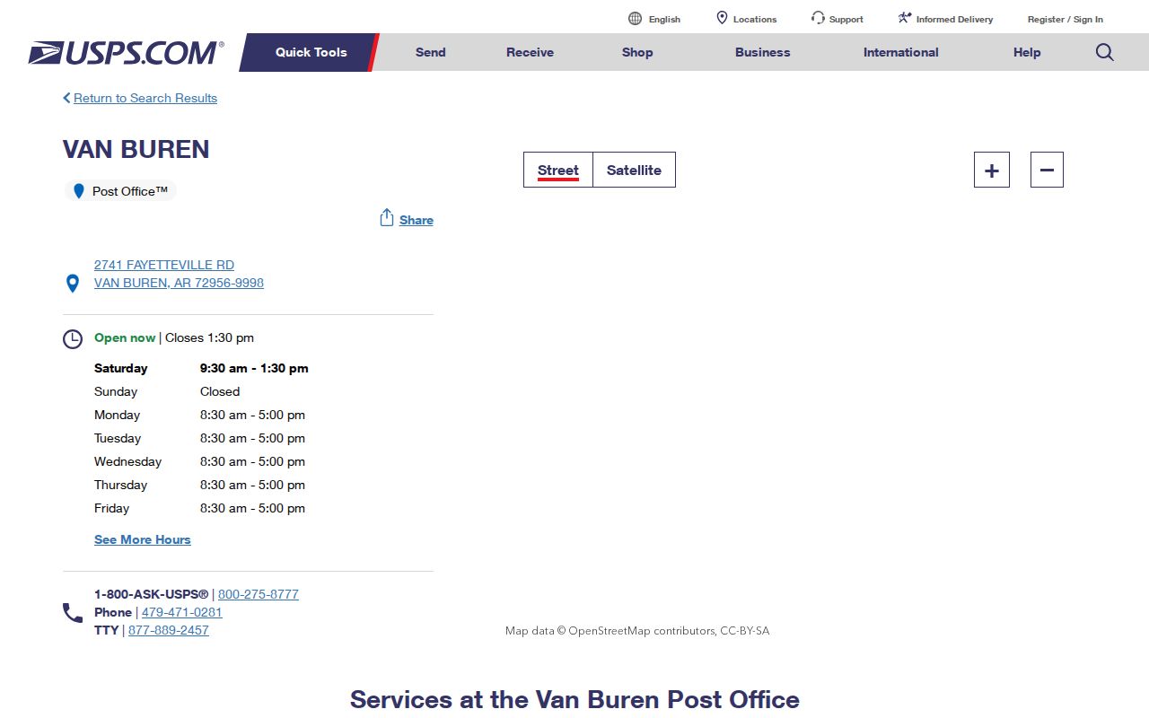 Van Buren ZIP code directory USPS post office result